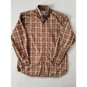Grunge Stains Carhartt Mens Medium Button Down Shirt Red‎ Plaid Long Sleeve Work
